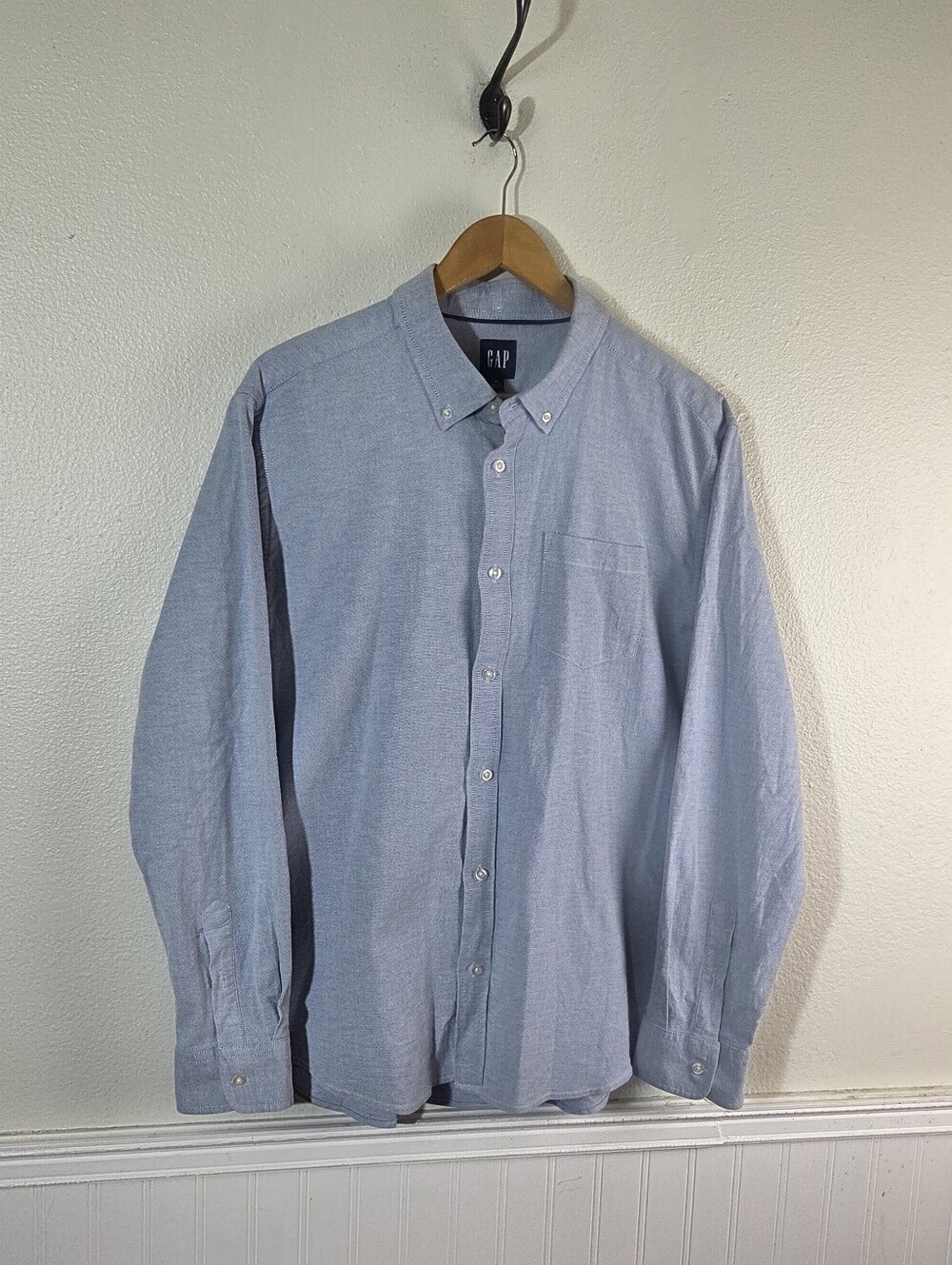Gap Men XL Blue Button Down Shirt Stretch Cotton Long Sleeve Casual Oxford